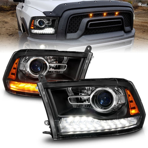 ANZO 09-18 Dodge Ram 1500/2500/3500 LED Plank Style Headlights Switchback + Sequential - Matte BlackANZO