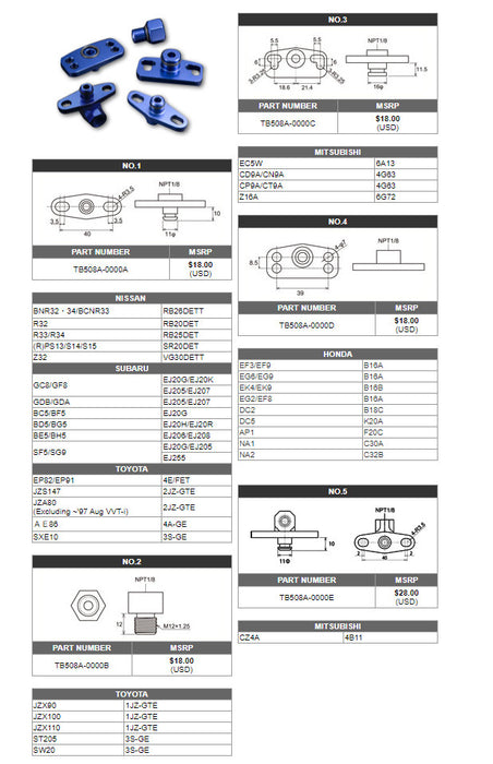 Tomei Fuel Pressure Regulator Adapter Part No.5 For Mitsubishi Evo X 4B11Tomei USA