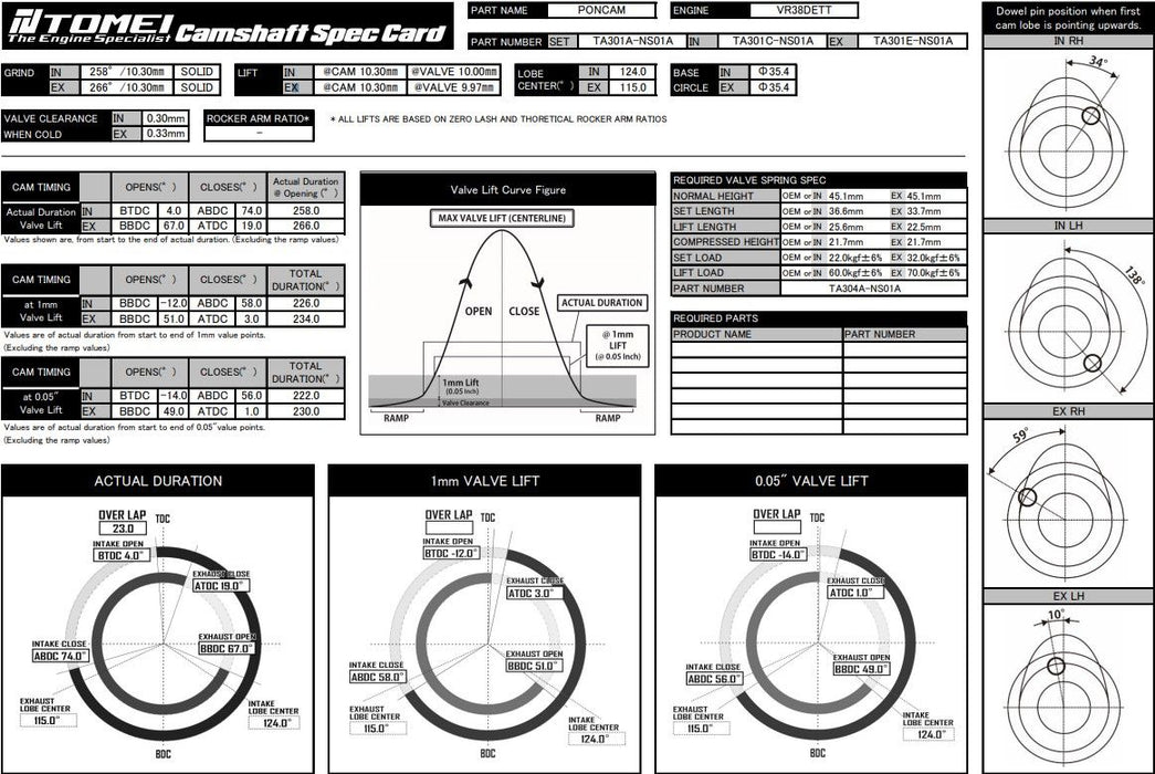 Tomei VALC Camshaft Poncam Exhaust 266-10.30mm Lift For Nissan GTR R35 VR38DETT