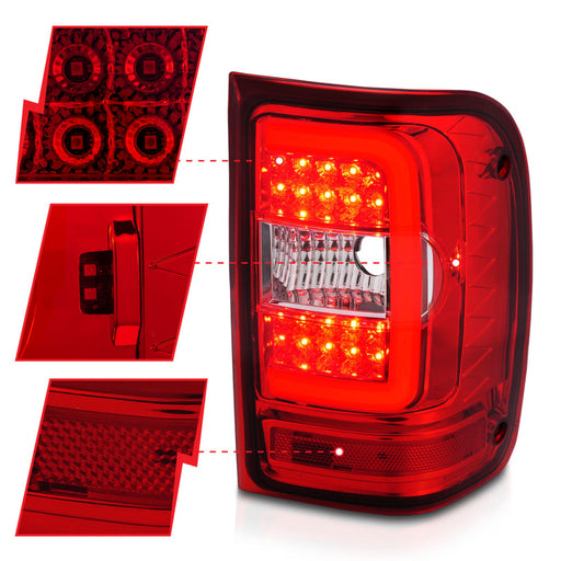 ANZO 2001-2011 Ford Ranger LED Tail Lights w/ Light Bar Chrome Housing Red/Clear LensANZO