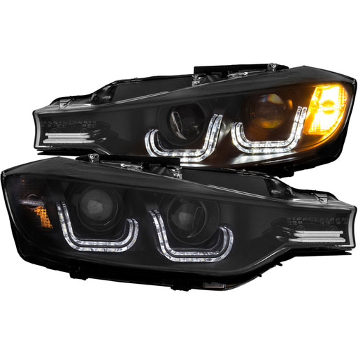 ANZO 2012-2015 BMW 3 Series Projector Headlights w/ U-Bar BlackANZO