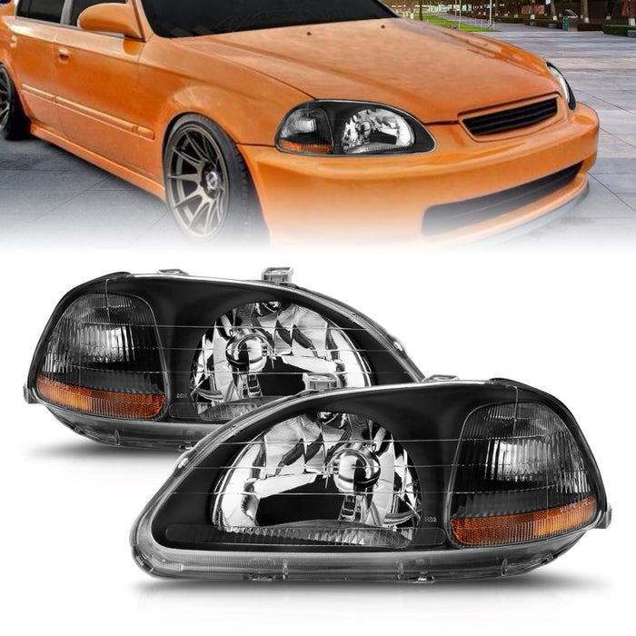 ANZO 1996-1998 Honda Civic Crystal Headlights BlackANZO