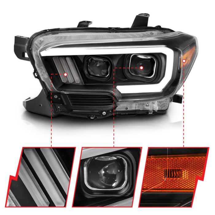 ANZO 2016-2017 Toyota Tacoma Projector Headlights w/ Plank Style Switchback Black w/ AmberANZO