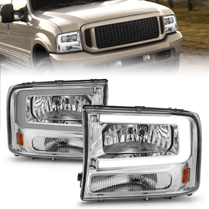 ANZO 99-04 Ford F250/F350/F450/Excursion (excl. 99) Crystal Headlights - w/ Light Bar Chrome HousingANZO