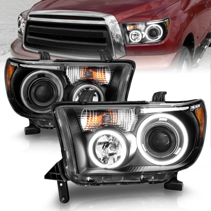 ANZO 2007-2013 Toyota Tundra Projector Headlights w/ Halo Black (CCFL)ANZO