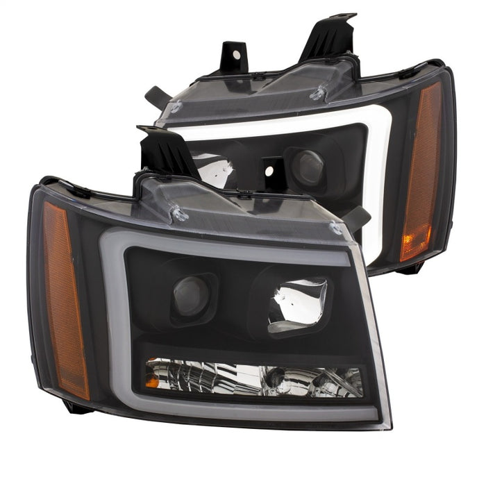 ANZO 07-14 Chevy Tahoe Projector Headlights w/ Plank Style Design Black w/ AmberANZO