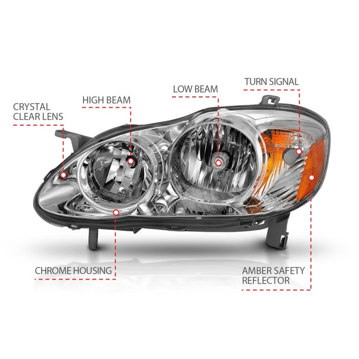 ANZO 2005-2008 Toyota Corolla Crystal Headlight Chrome AmberANZO