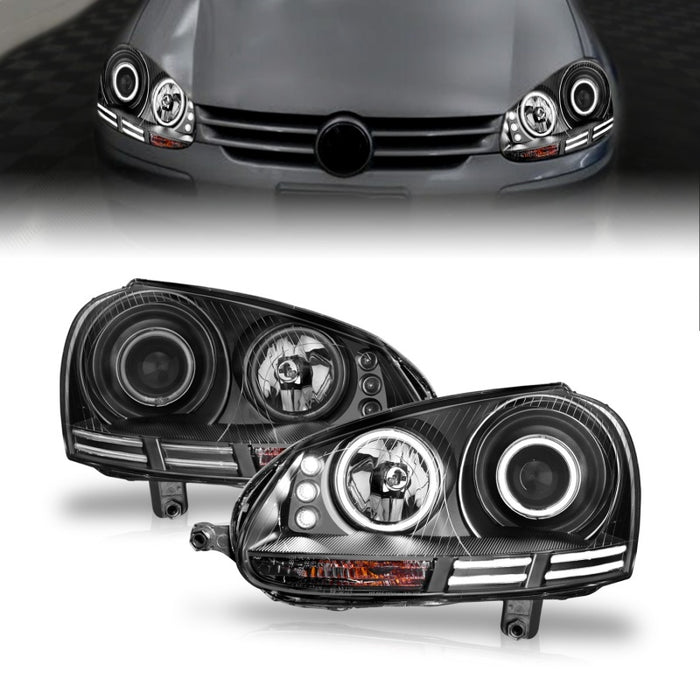 ANZO 2006-2009 Volkswagen Rabbit Projector Headlights w/ Halo Black (CCFL)ANZO