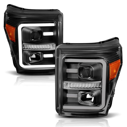 ANZO 2011-2016 Ford F250 Projector Headlights w/ Plank Style Switchback Black w/ AmberANZO