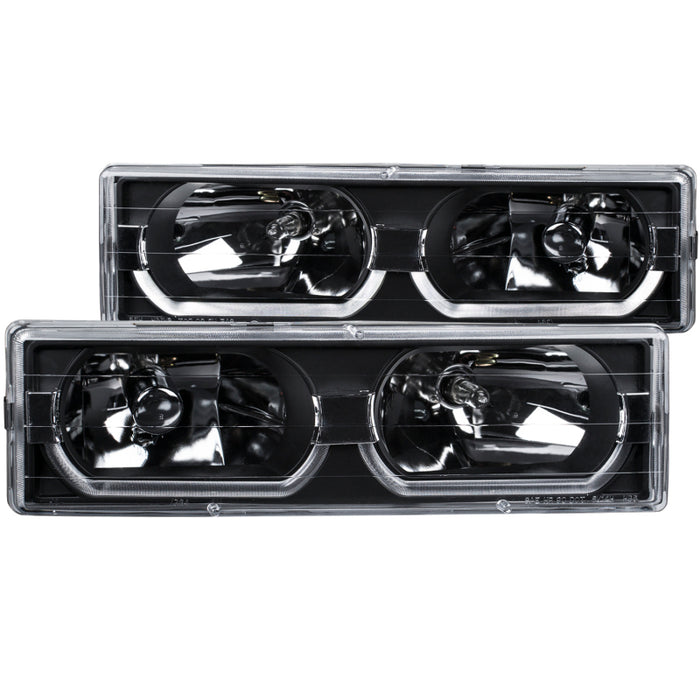 ANZO 1988-1998 Chevrolet C1500 Crystal Headlights Black w/ Low - BrowANZO