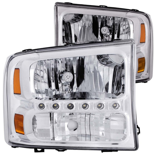 ANZO 2000-2004 Ford Excursion Crystal Headlights Chrome w/ LED 1pcANZO