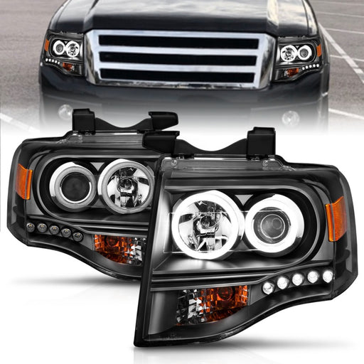 ANZO 2007-2014 Ford Expedition Projector Headlights w/ Halo BlackANZO