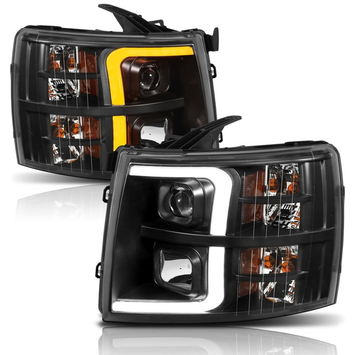 ANZO 07-13 Chevrolet Silverado 1500 Plank Style Projector Headlights Black w/ AmberANZO