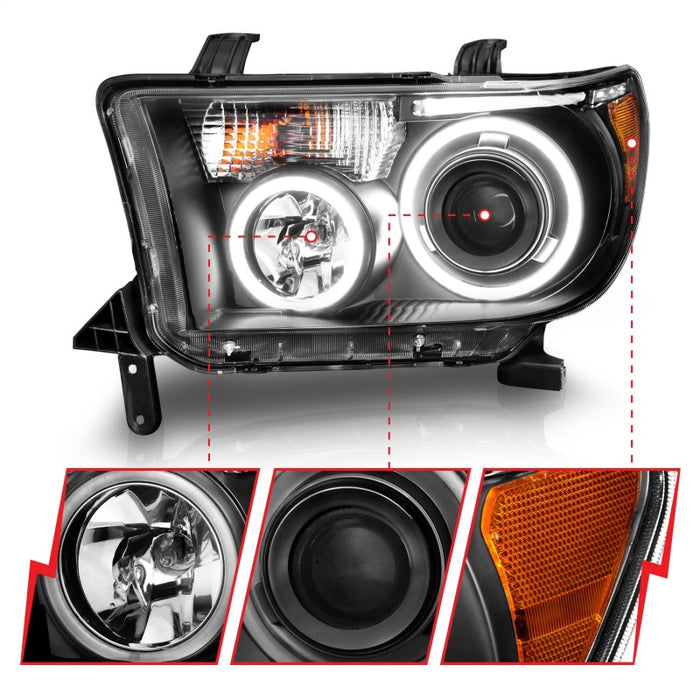 ANZO 2007-2013 Toyota Tundra Projector Headlights w/ Halo Black (CCFL)ANZO