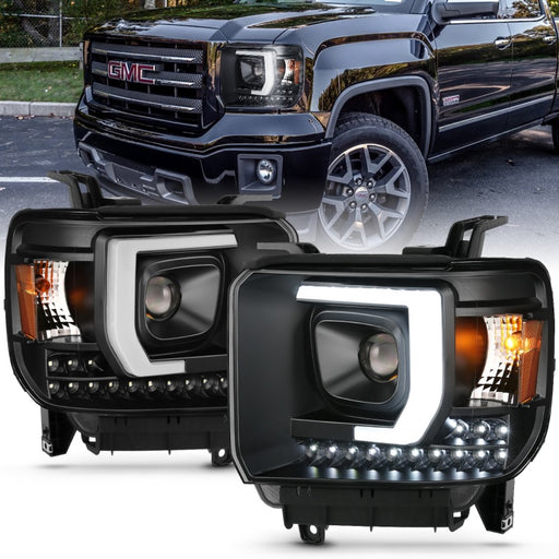 ANZO 2014-2015 Gmc Sierra 1500HD Projector Plank Style Headlight Black W/ DrlANZO