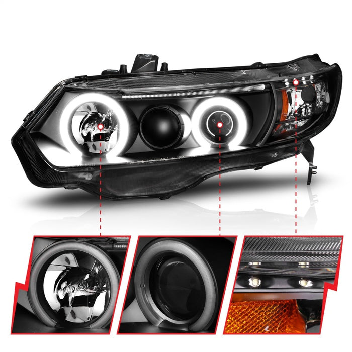 ANZO 2006-2011 Honda Civic Projector Headlights w/ Halo Black (CCFL)ANZO