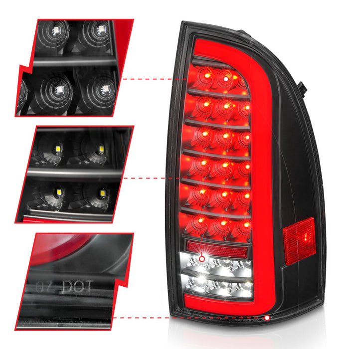 ANZO 05-15 Toyota Tacoma Full LED Tail Lights w/Light Bar Sequential Black Housing Clear LensANZO