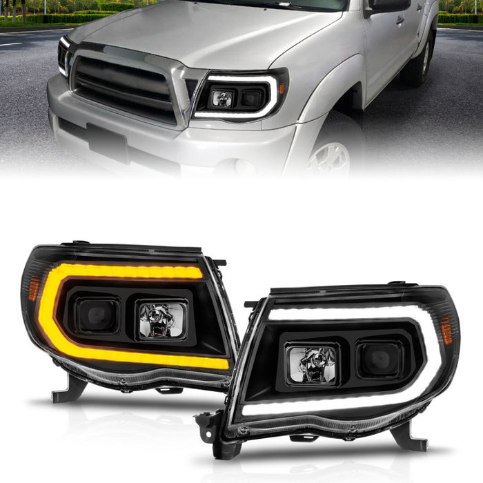 ANZO 05-11 Toyota Tacoma Projector Headlights w/Light Bar Switchback Black HousingANZO