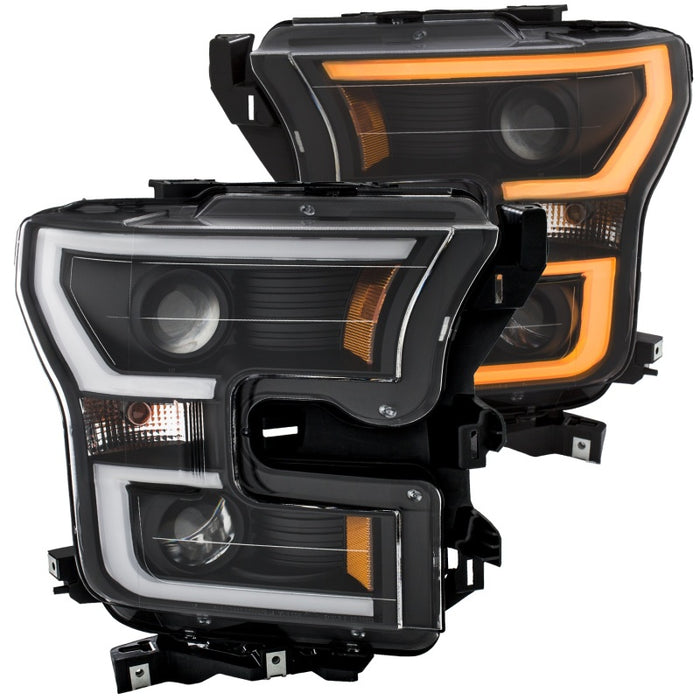 ANZO 2015-2017 Ford F-150 Projector Headlights w/ Plank Style Switchback Black w/ AmberANZO