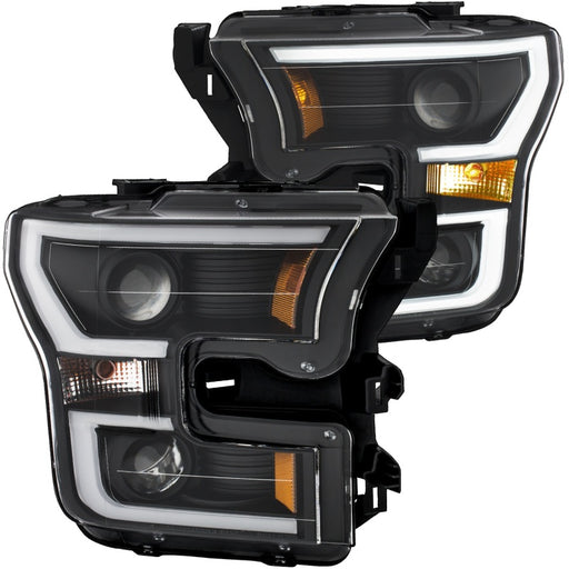 ANZO 2015-2017 Ford F-150 Projector Headlights w/ Plank Style Switchback Black w/ AmberANZO