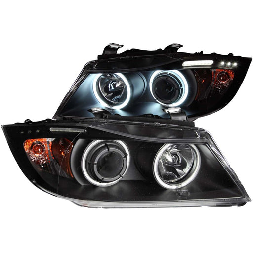 ANZO 2006-2008 BMW 3 Series E90-E91 Projector Headlights w/ Halo w/ LED Bar Black (CCFL)ANZO