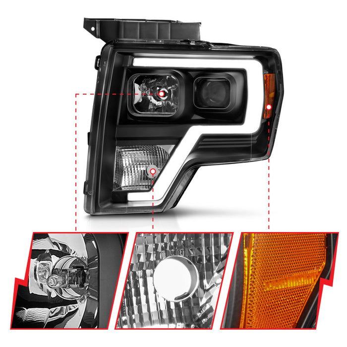 ANZO 2009-2014 Ford F-150 Projector Light Bar H.L Black AmberANZO