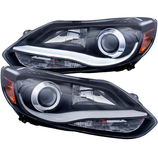 ANZO 2012-2014 Ford Focus Projector Headlights w/ Plank Style Design BlackANZO