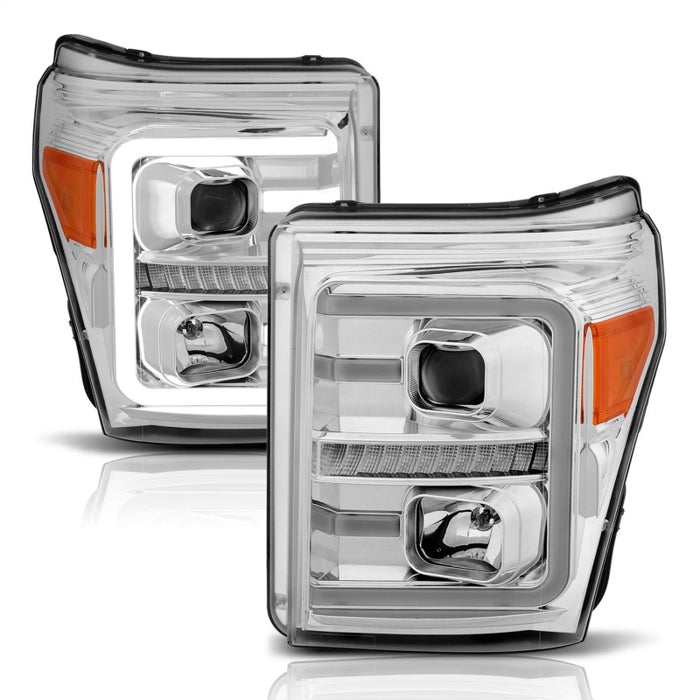 ANZO 11-16 Ford F-250/F-350/F-450 Projector Headlights w/ Plank Style Switchback Chrome w/AmberANZO