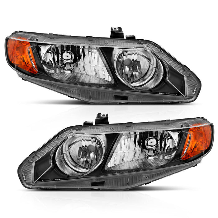 ANZO 2006-2011 Honda Civic 4 Door Crystal Headlight Black Amber (OE Replacement)ANZO