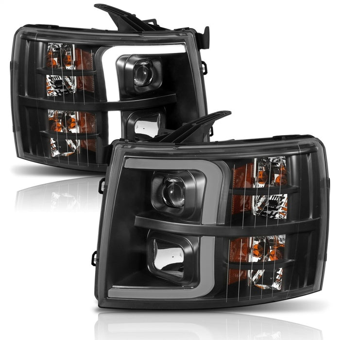 ANZO 07-13 Chevrolet Silverado 1500 Plank Style Projector Headlights Black w/ AmberANZO