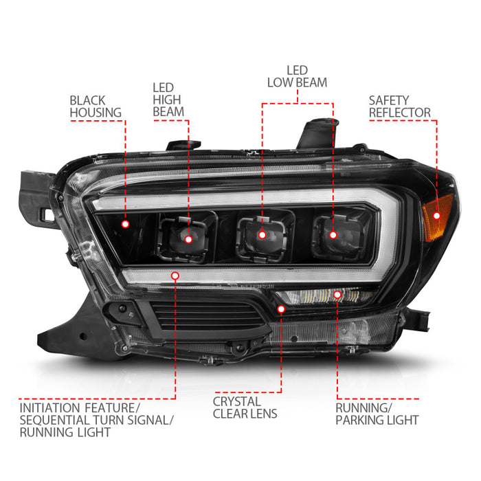 ANZO 16-22 Toyota Tacoma SR/SR5 ONLY Full LED Proj Headlights w/Light Bar Seq. Blk w/Initiation LgtANZO