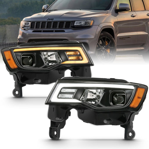 ANZO 2017-2018 Jeep Grand Cherokee Projector Headlights w/ Plank Style Switchback - Black w/ AmberANZO