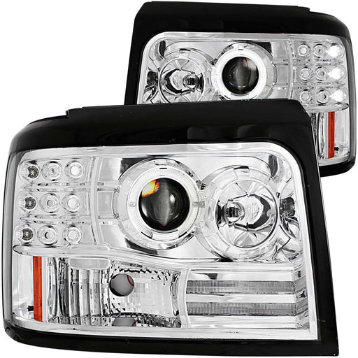 ANZO 1992-1996 Ford F-150 Projector Headlights w/ Halo Chrome w/ Side Markers and Parking LightsANZO