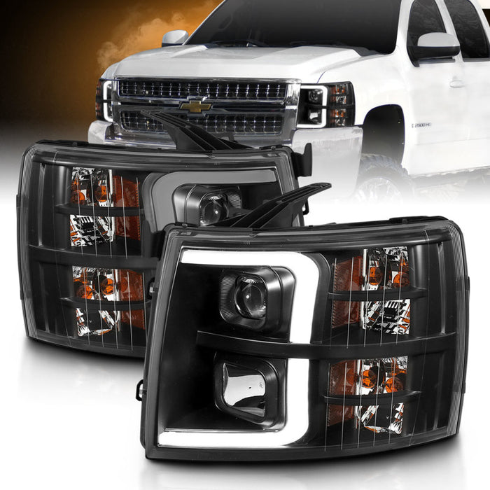 ANZO 07-13 Chevrolet Silverado 3500 Projector Headlights - Black AmberANZO