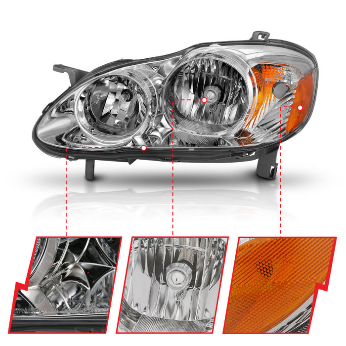 ANZO 2005-2008 Toyota Corolla Crystal Headlight Chrome AmberANZO