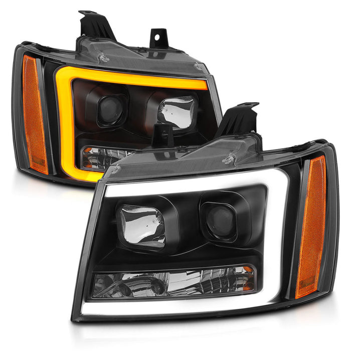 ANZO 07-14 Chevy Tahoe Projector Headlights w/ Plank Style Design Black w/ AmberANZO