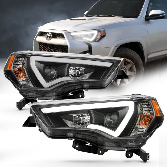 ANZO 14-18 Toyota 4 Runner Plank Style Projector Headlights Black w/ AmberANZO