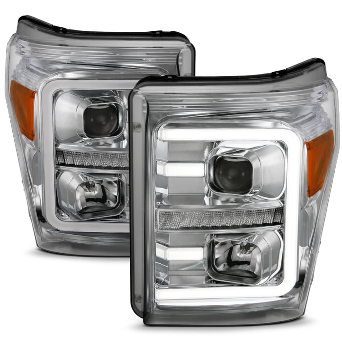 ANZO 11-16 Ford F-250/F-350/F-450 Projector Headlights w/ Plank Style Switchback Chrome w/AmberANZO