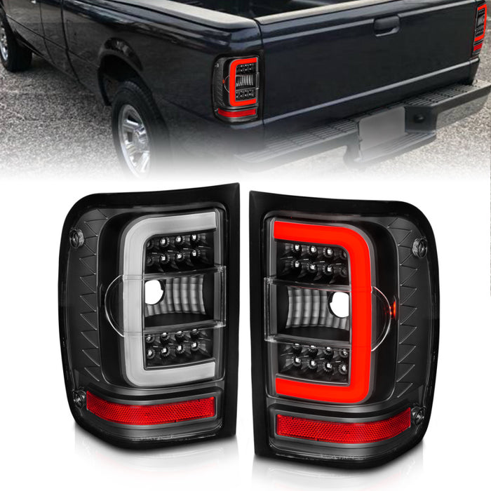 ANZO 2001-2011 Ford Ranger LED Tail Lights w/ Light Bar Black Housing Clear LensANZO