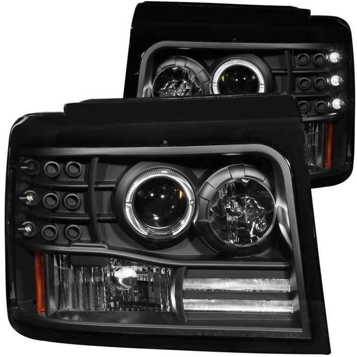 ANZO 1992-1996 Ford F-150 Projector Headlights w/ Halo Black w/ Side Markers and Parking LightsANZO