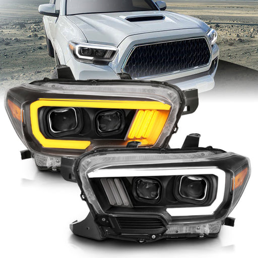 ANZO 2016-2017 Toyota Tacoma Projector Headlights w/ Plank Style Switchback Black w/ AmberANZO