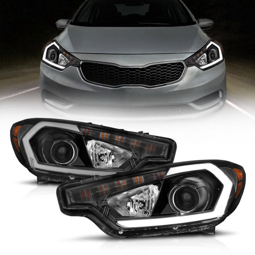 ANZO 2014-2016 Kia Forte Projector Headlights w/ Light Bar Black Housing w/ DRLANZO