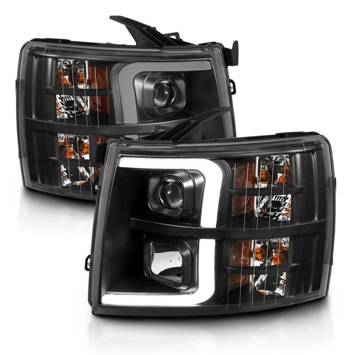 ANZO 07-13 Chevrolet Silverado 3500 Projector Headlights - Black AmberANZO