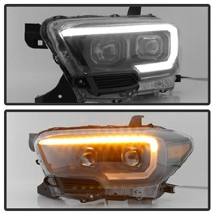 xTune Toyota Tacoma 16-18 DRL Light Bar Projector Headlights - Black PRO-JH-TTA16-LBDRL-BKSPYDER