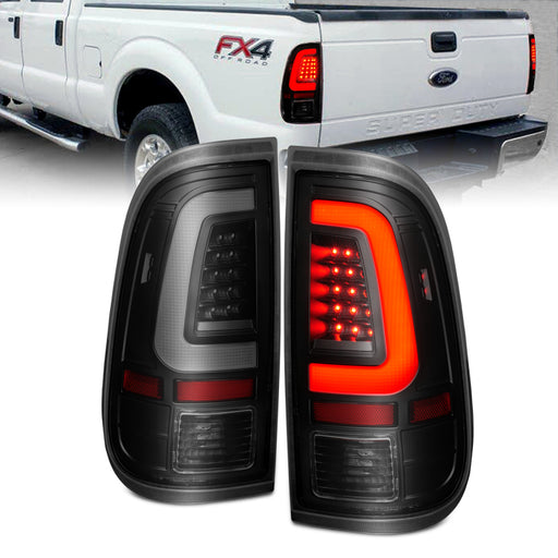 ANZO 2008-2016 Ford F-250 LED Tail w/ Lights Bar Black Housing Smoke LensANZO