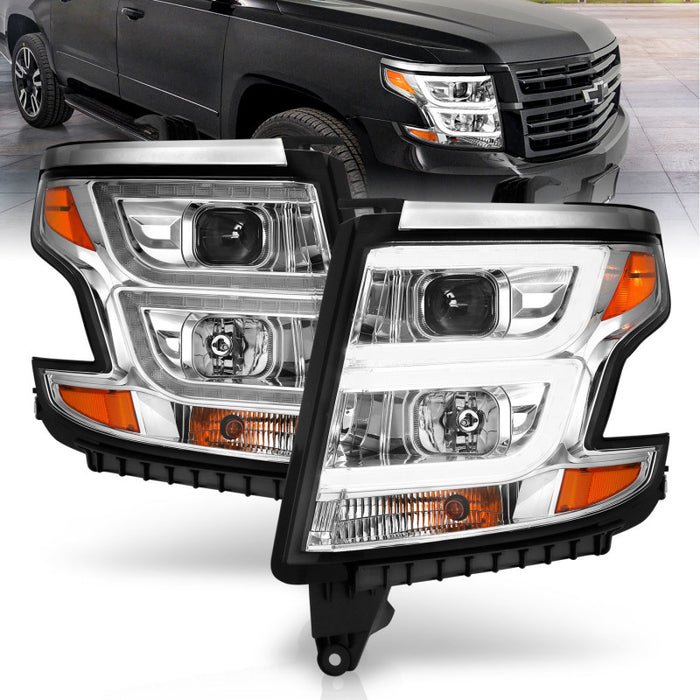 ANZO 2015-2020 Chevy Tahoe Projector Headlights Plank Style Chrome w/DRLANZO