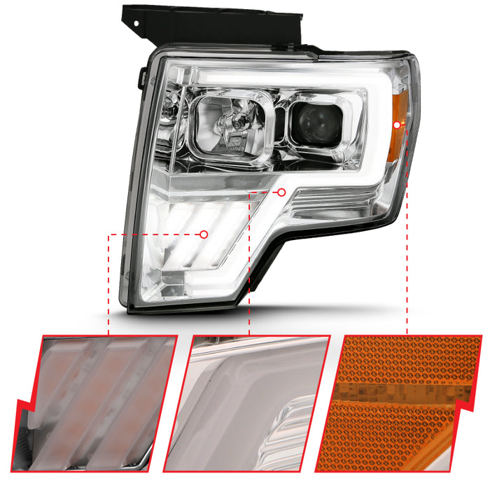 ANZO 2009-2013 Ford F-150 Projector Light Bar G4 Switchback H.L. Chrome AmberANZO