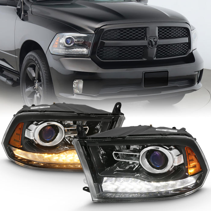 ANZO 2009-2018 Dodge Ram 1500 Projector Plank Style Switchback H.L Halo Black Amber (OE Style)ANZO