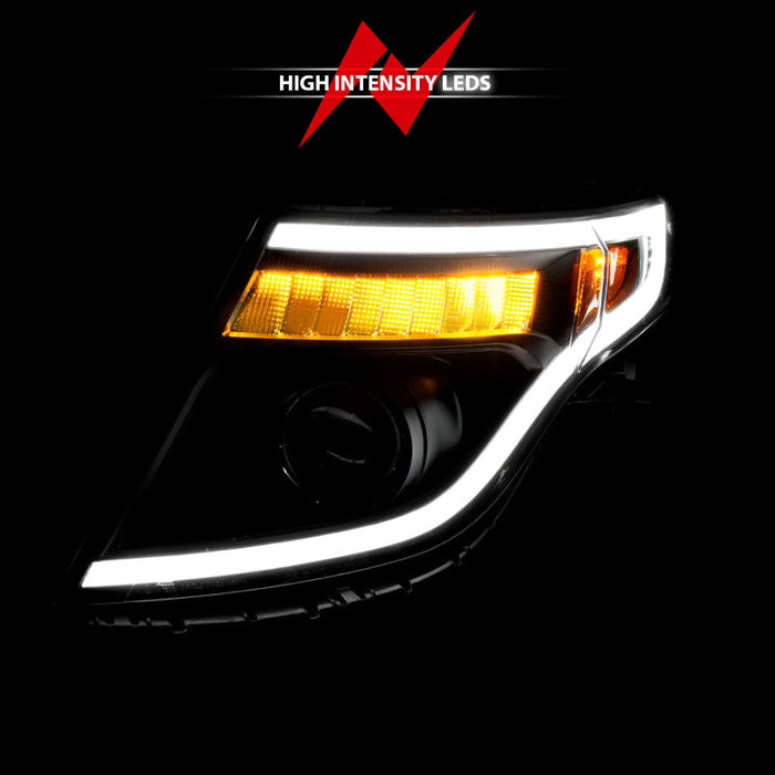 ANZO 11-15 Ford Explorer (w/Factory Halogen HL Only) Projector Headlights w/Light Bar Black HousingANZO