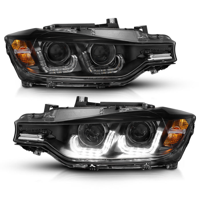 ANZO 2012-2015 BMW 3 Series Projector Headlights w/ U-Bar BlackANZO